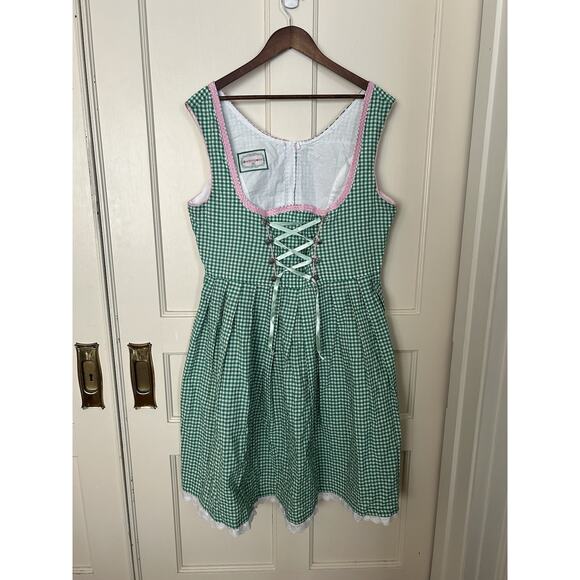 German Trachtenpoint Dirndl Bavarian Style Dress Womens Size 22 Green Pink Check - Picture 1 of 10